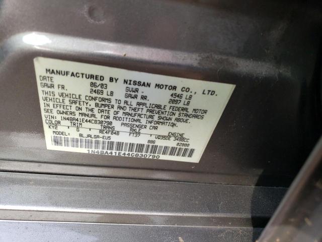 1N4BA41E44C830790 - 2004 NISSAN MAXIMA SE GRAY photo 12