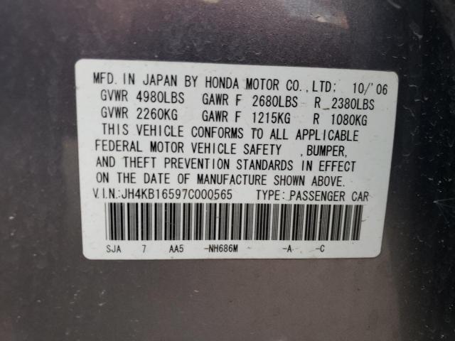 JH4KB16597C000565 - 2007 ACURA RL GRAY photo 12