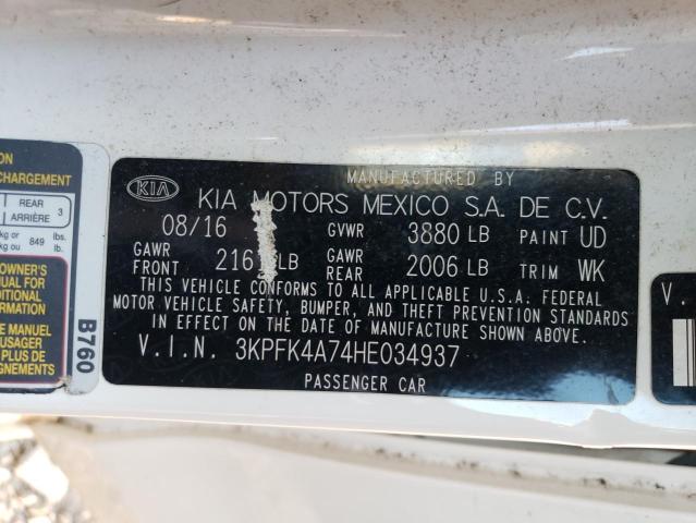 3KPFK4A74HE034937 - 2017 KIA FORTE LX WHITE photo 12