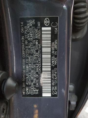 JTDKN3DU6E0375164 - 2014 TOYOTA PRIUS CHARCOAL photo 12