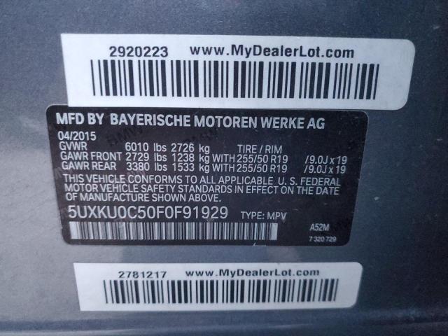 5UXKU0C50F0F91929 - 2015 BMW X6 SDRIVE35I SILVER photo 12