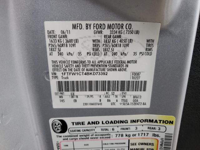 1FTFW1CT4BKD73392 - 2011 FORD F150 SUPERCREW GRAY photo 13