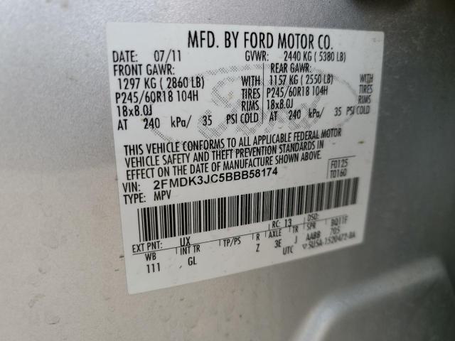 2FMDK3JC5BBB58174 - 2011 FORD EDGE SEL GRAY photo 12