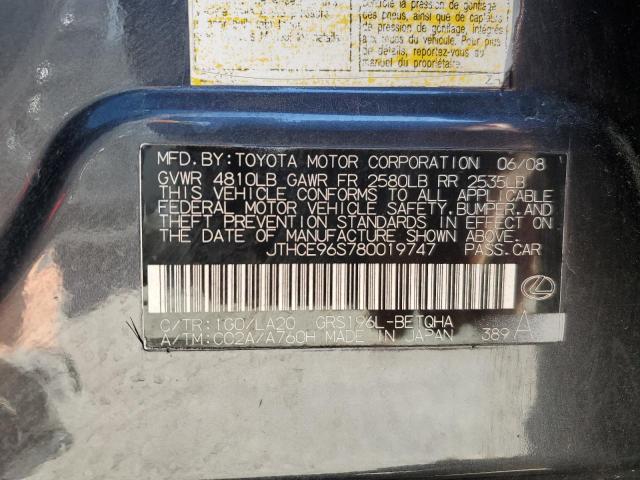 JTHCE96S780019747 - 2008 LEXUS GS 350 GRAY photo 12