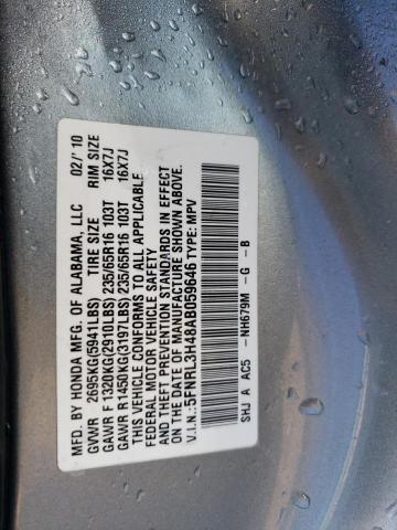 5FNRL3H48AB059646 - 2010 HONDA ODYSSEY EX SILVER photo 13