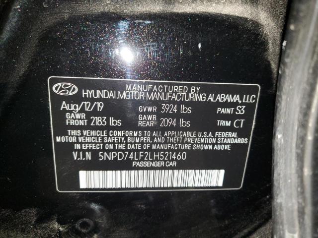 5NPD74LF2LH521460 - 2020 HYUNDAI ELANTRA SE BLACK photo 12