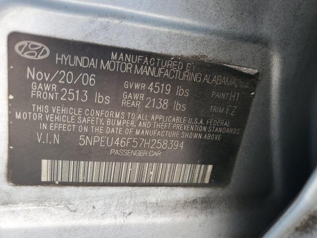 5NPEU46F57H258394 - 2007 HYUNDAI SONATA SE BLUE photo 12