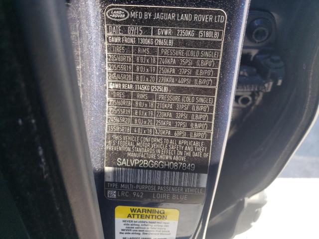 SALVP2BG6GH087849 - 2016 LAND ROVER RANGE ROVE SE BLUE photo 12