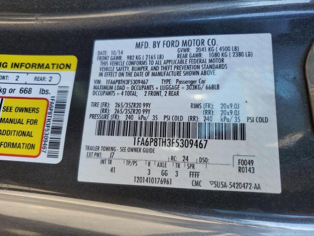 1FA6P8TH3F5309467 - 2015 FORD MUSTANG CHARCOAL photo 12