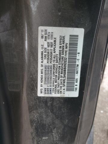 5FNRL5H68BB092032 - 2011 HONDA ODYSSEY EXL CHARCOAL photo 12