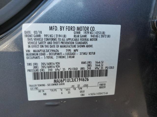 MAJ6P1UL3JC194626 - 2018 FORD ECOSPORT SE GRAY photo 13