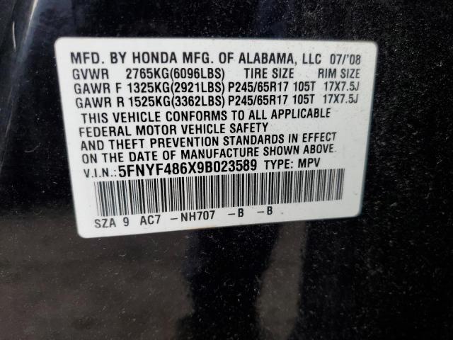 5FNYF486X9B023589 - 2009 HONDA PILOT EXL BLACK photo 13