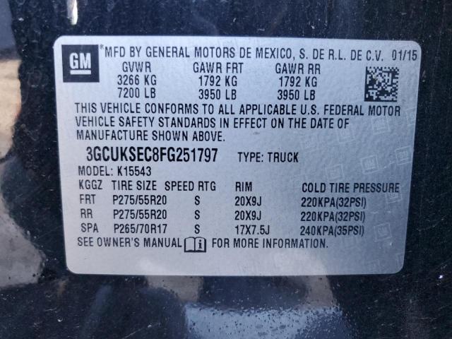 3GCUKSEC8FG251797 - 2015 CHEVROLET SILVERADO K1500 LTZ BLACK photo 12