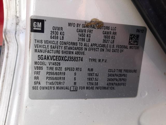 5GAKVCEDXCJ358374 - 2012 BUICK ENCLAVE WHITE photo 13