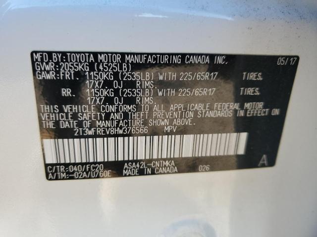 2T3WFREV8HW376566 - 2017 TOYOTA RAV4 XLE WHITE photo 13