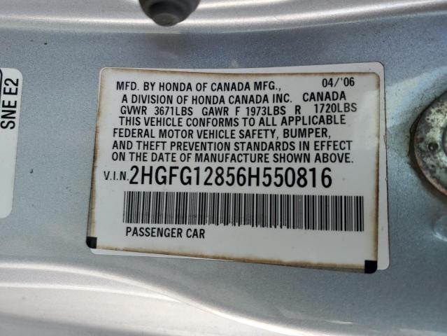 2HGFG12856H550816 - 2006 HONDA CIVIC EX SILVER photo 12