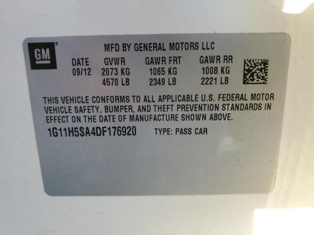 1G11H5SA4DF176920 - 2013 CHEVROLET MALIBU LTZ თეთრი ფოტო 12