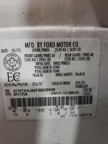 2FMTK4J82FBB35938 - 2015 FORD EDGE SEL WHITE photo 13