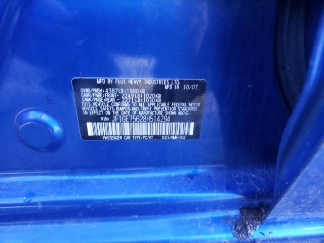 JF1GE75628H514294 - 2008 SUBARU IMPREZA WRX PREMIUM BLUE photo 12