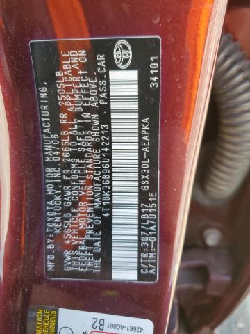 4T1BK36B96U142213 - 2006 TOYOTA AVALON XL BURGUNDY photo 12