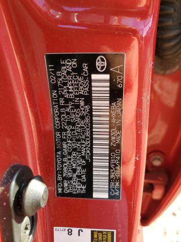 JTDKN3DU8B0285798 - 2011 TOYOTA PRIUS RED photo 12