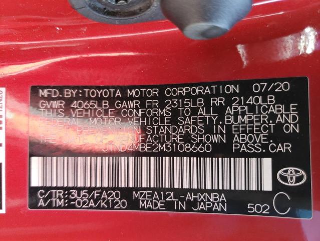 JTND4MBE2M3108660 - 2021 TOYOTA COROLLA SE RED photo 12