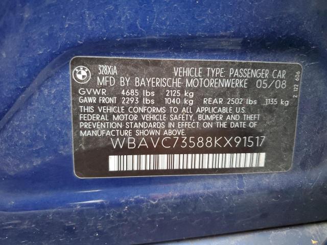 WBAVC73588KX91517 - 2008 BMW 328 XI SULEV BLUE photo 12