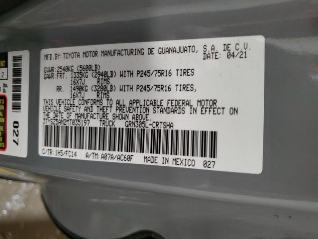 3TYSZ5AN2MT035197 - 2021 TOYOTA TACOMA ACCESS CAB Сұр фото 12