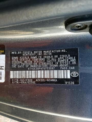 4T1CE30P47U753087 - 2007 TOYOTA CAMRY SOLA SE GRAY photo 12