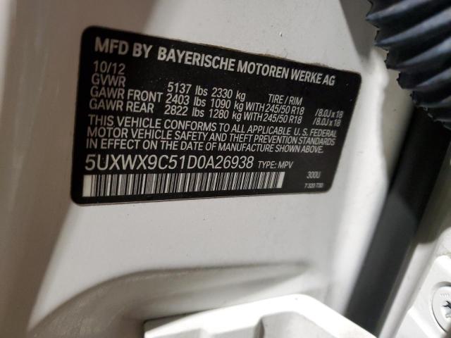 5UXWX9C51D0A26938 - 2013 BMW X3 XDRIVE28I WHITE photo 12