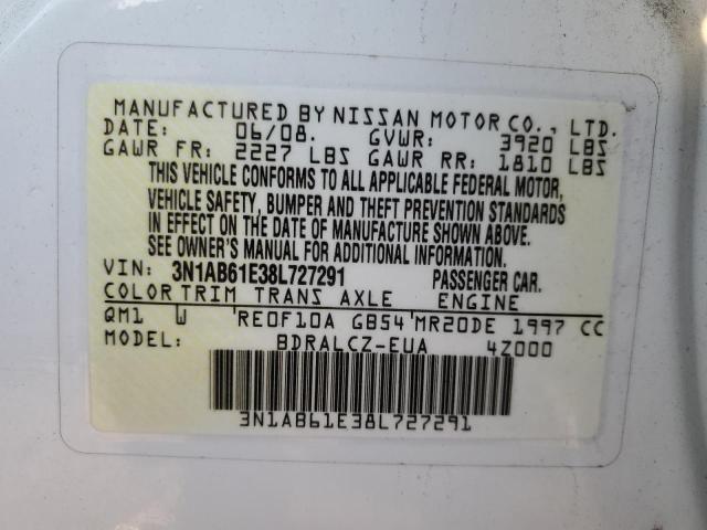 3N1AB61E38L727291 - 2008 NISSAN SENTRA 2.0 WHITE photo 12