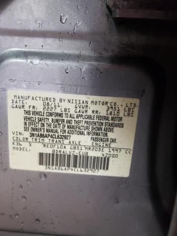 3N1AB6AP4CL632927 - 2012 NISSAN SENTRA 2.0 GRAY photo 12