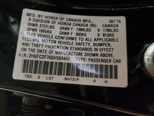 2HGFC2F76GH564440 - 2016 HONDA CIVIC EX BLACK photo 13