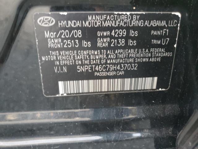 5NPET46C79H437032 - 2009 HYUNDAI SONATA GLS BLACK photo 12