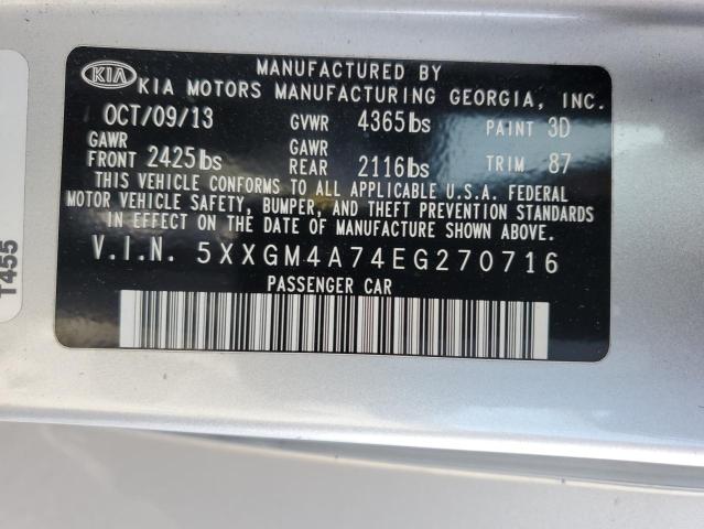 5XXGM4A74EG270716 - 2014 KIA OPTIMA LX SILVER photo 12