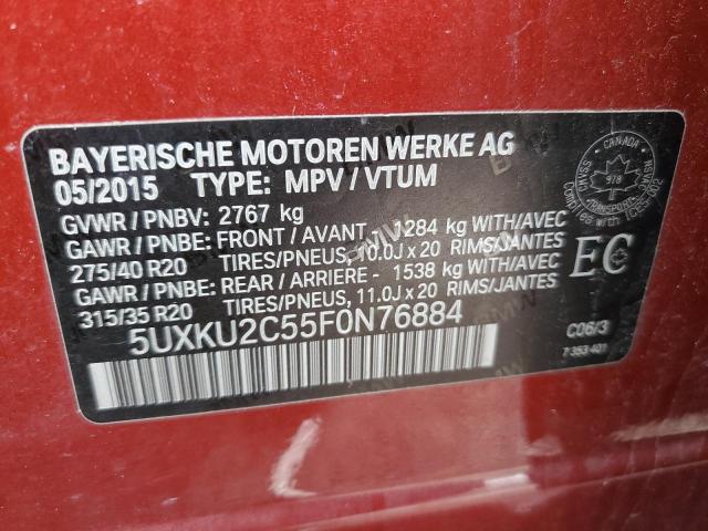 5UXKU2C55F0N76884 - 2015 BMW X6 XDRIVE35I BURGUNDY photo 13