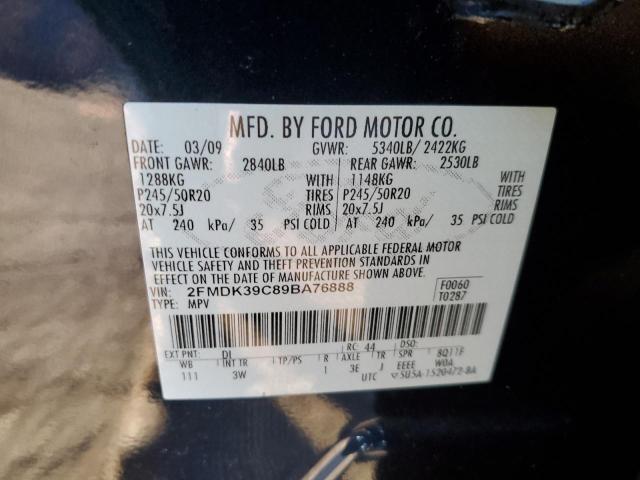 2FMDK39C89BA76888 - 2009 FORD EDGE LIMITED BLACK photo 12