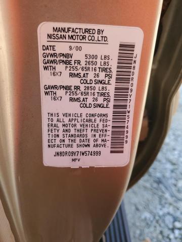 JN8DR09Y71W574999 - 2001 NISSAN PATHFINDER LE 金色 照片 13