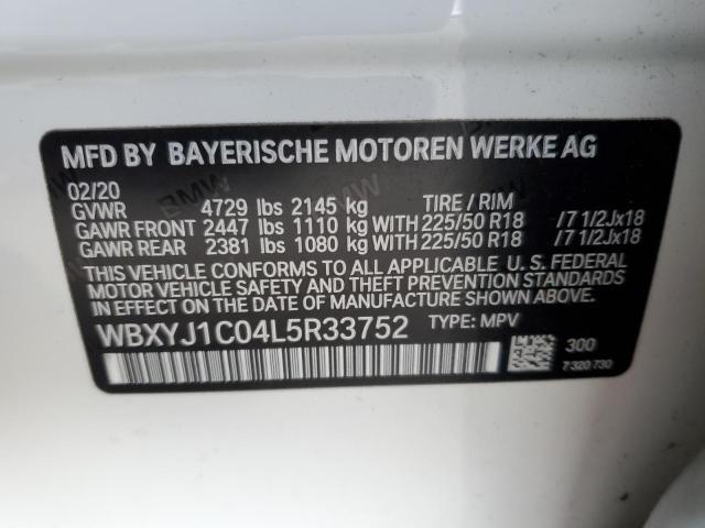 WBXYJ1C04L5R33752 - 2020 BMW X2 XDRIVE28I WHITE photo 12