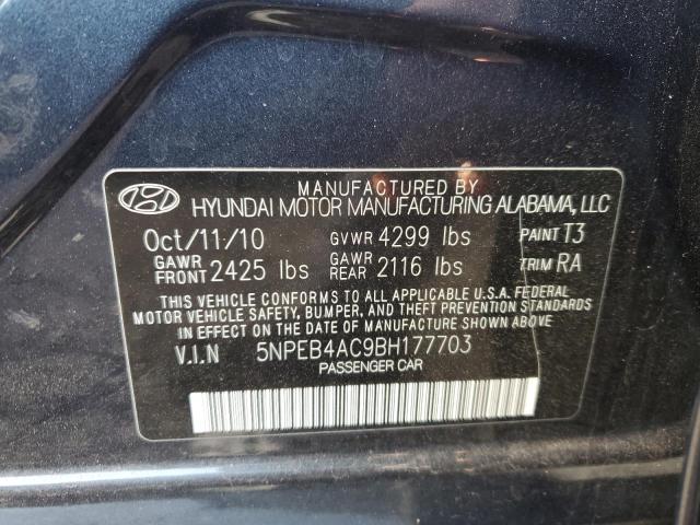 5NPEB4AC9BH177703 - 2011 HYUNDAI SONATA GLS BLUE photo 12