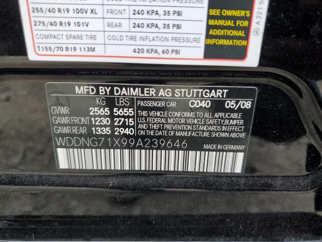 WDDNG71X99A239646 - 2009 MERCEDES-BENZ S 550 BLACK photo 12