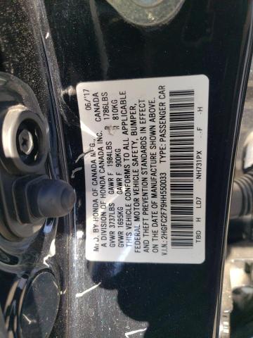 2HGFC2F79HH550033 - 2017 HONDA CIVIC EX BLACK photo 12