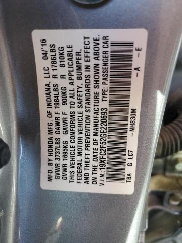 19XFC2F52GE220693 - 2016 HONDA CIVIC LX SILVER photo 12