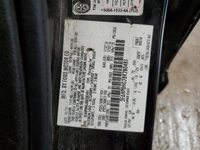 3FAHP0HG2BR280481 - 2011 FORD FUSION SE BLACK photo 12