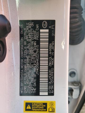 JTHKD5BH4G2279415 - 2016 LEXUS CT 200 WHITE photo 12