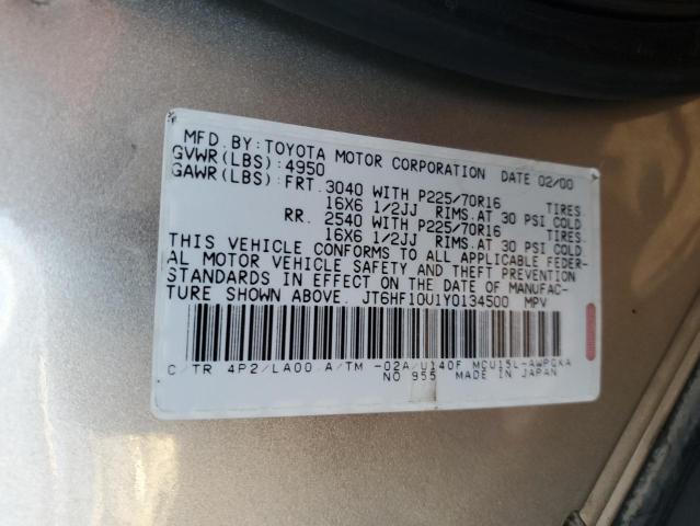 JT6HF10U1Y0134500 - 2000 LEXUS RX 300 TAN photo 13