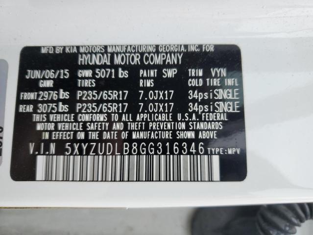 5XYZUDLB8GG316346 - 2016 HYUNDAI SANTA FE S WHITE photo 12