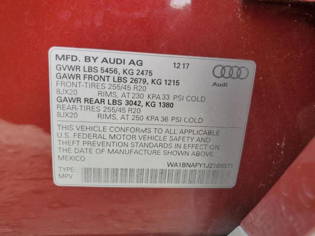 WA1BNAFY1J2109371 - 2018 AUDI Q5 PREMIUM PLUS RED photo 12