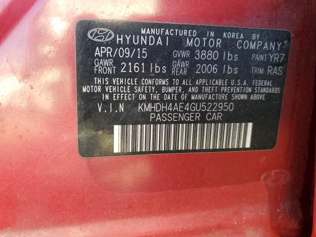 KMHDH4AE4GU522950 - 2016 HYUNDAI ELANTRA SE RED photo 13