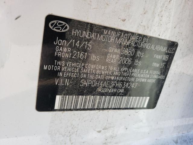 5NPDH4AE3FH634247 - 2015 HYUNDAI ELANTRA SE WHITE photo 12